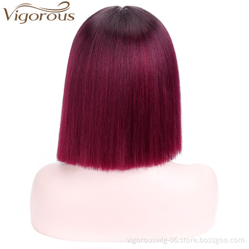 Black Ombre Wine red Synthetic no lace Wig For black Women Short Straight Bob Wigs High Temperature Fiber Middle Part